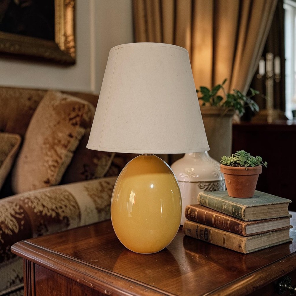 Bellamy Table Lamp Crackle Glaze Egg Shape Ceramic Lamp Mustard Yellow 17" Tall